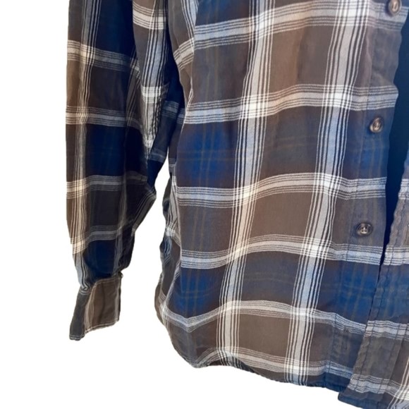 Gap Lightweight Brown & Navy Plaid Button Down Long Sleeve Shirt Size Medium - Picture 4 of 14